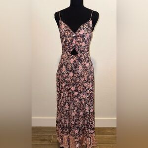 Iris Maxi Black and Pink Floral Bohemian Dress